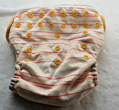 Bum Genius Cloth Baby Adjustable Diaper Cover Striped One Size Red Yellow Snaps - Image 1 of 4