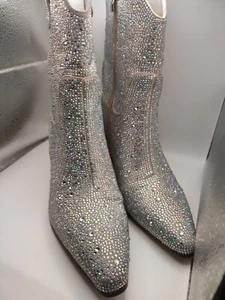 Fashionable Pointed Toe Mid Calf Western Rhinestone Boots Stacked Chunky Heel 2. - Picture 1 of 16