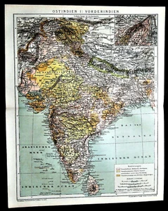 1894.Ancient Geographic Map: MAP OF EAST INDIA - OSTINDIEN I.Brockhaus. - Picture 1 of 1