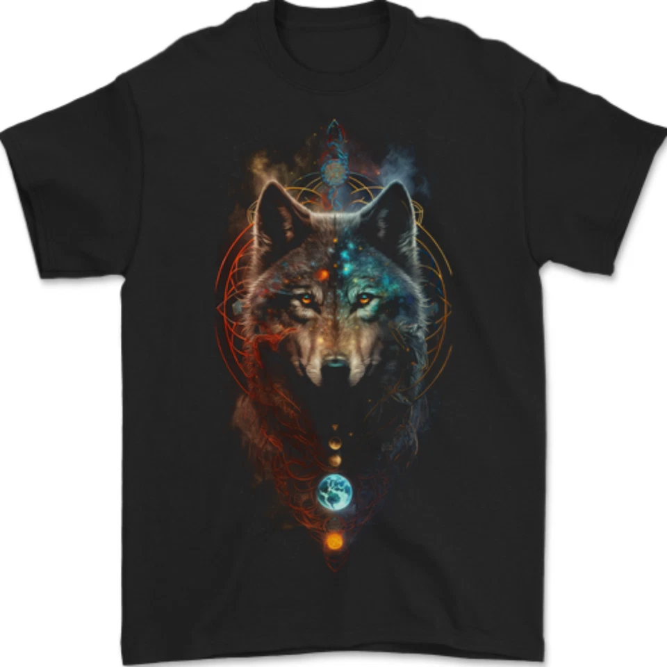 Capteur de Rêves Loup Spirituel Lune Phases T-Shirt 100% Coton - Photo 1/1