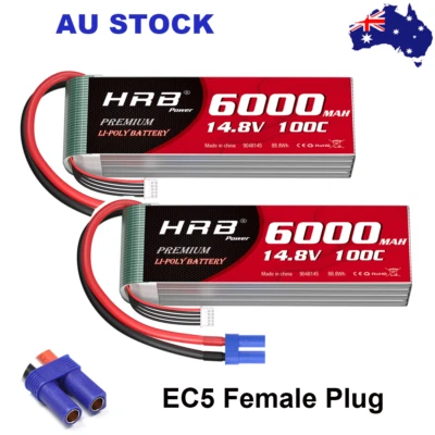 2pcs HRB 6000mAh 4S LiPo Battery 100C 14.8V EC5 for RC Drone Airplane Truck Car - image 1 of 4