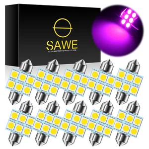10 x SAWE Pink 31MM Festoon 5050 6SMD Dome Map LED Light Bulbs DE3175 DE3022 - Picture 1 of 6