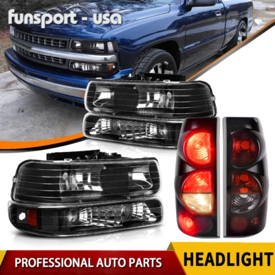 Black Headlights + Tail Lights Set for 1999-2002 Chevy Silverado 1500/2500/3500 - Image 1 of 4
