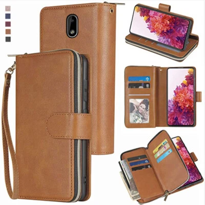 Nokia 3.1C 3.1A Wallet Case 9Card Zipper Slots Kickstand Flip Leather Phone Case - Image 1 of 4