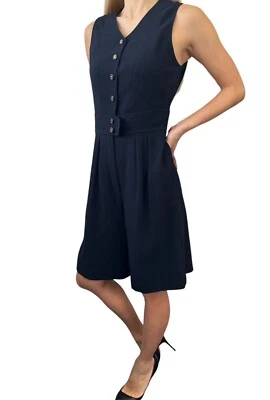 CHANEL Vintage CC Mark Logo Culottes Dress #40 Dark Blue Gold Wool Sleeveless - Image 1 of 4