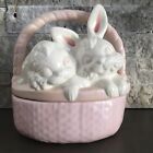 Vintage Anthropomorphic MCM Rabbits/Bunnies In  Easter Basket Ceramic Candy Dish