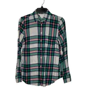 J. Crew Flannel Shirt Size XS Boy Fit Green Pink White Plaid 100% Cotton Womens - Picture 1 of 6