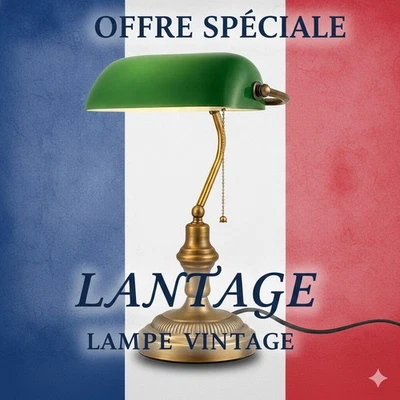 Lampe Bureau Vintage Banker Verte – Verre Vert & Laiton, Style Retro E27 LED - Photo 1/4