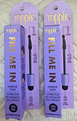 Varita de relleno Toppik Fill Me In Hairline MARRÓN OSCURO 2 PAQUETES 0,176 oz nueva en caja precio de venta sugerido por el fabricante 29 USD (1) Foto 1 de 4