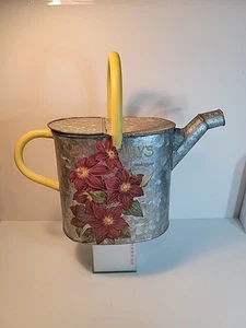 Galvanized  Water Can Decorated Yellow Paint Floral  Iod Transfer Farm House  - Picture 1 of 10