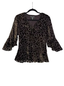 Anne Carson Women's S Brown Velvet Burnout Top Lined 90's 3/4 Flutter Sleeve - Picture 1 of 8