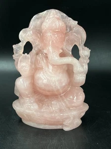 Quarzo Rosa Lord Ganesh Semi Prezioso Pietra Fico Mano Intagliato Religioso Idol - Picture 1 of 8