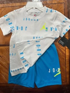 New Little Boys white blue 2pc Air Jordan shorts set Size 6 - Picture 1 of 6