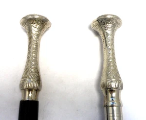 Two Designer Brass/Silver Long Head Handle Walking Sticks / Canes 1 Meter long - Picture 1 of 6