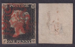 Great Britain No 1 Stamped J-D Pl. 6 - One Penny Black Full Rim Showpiece - Picture 1 of 1