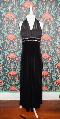 Винтажный 90-х годов Y2K черный бархат прихоти с бретелью через шею выпускного вечера Hoco империи бисером платье - Изображение 1 из 4