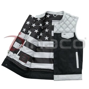 Premium Canvas Herren Leder Motorrad Weste Handarbeit Rautensteppung Freizeit - Bild 1 von 10