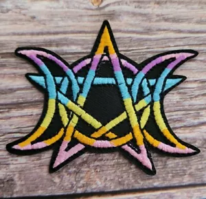 Triple Moon Triquetra Pentagram Witch New Age Rainbow Embroidered Iron on Patch - Picture 1 of 2