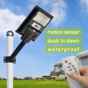 Solar Garden Sensor Light 150W Cool White LED Street Lamp Dusk to Dawn IP65 - Picture 1 of 14