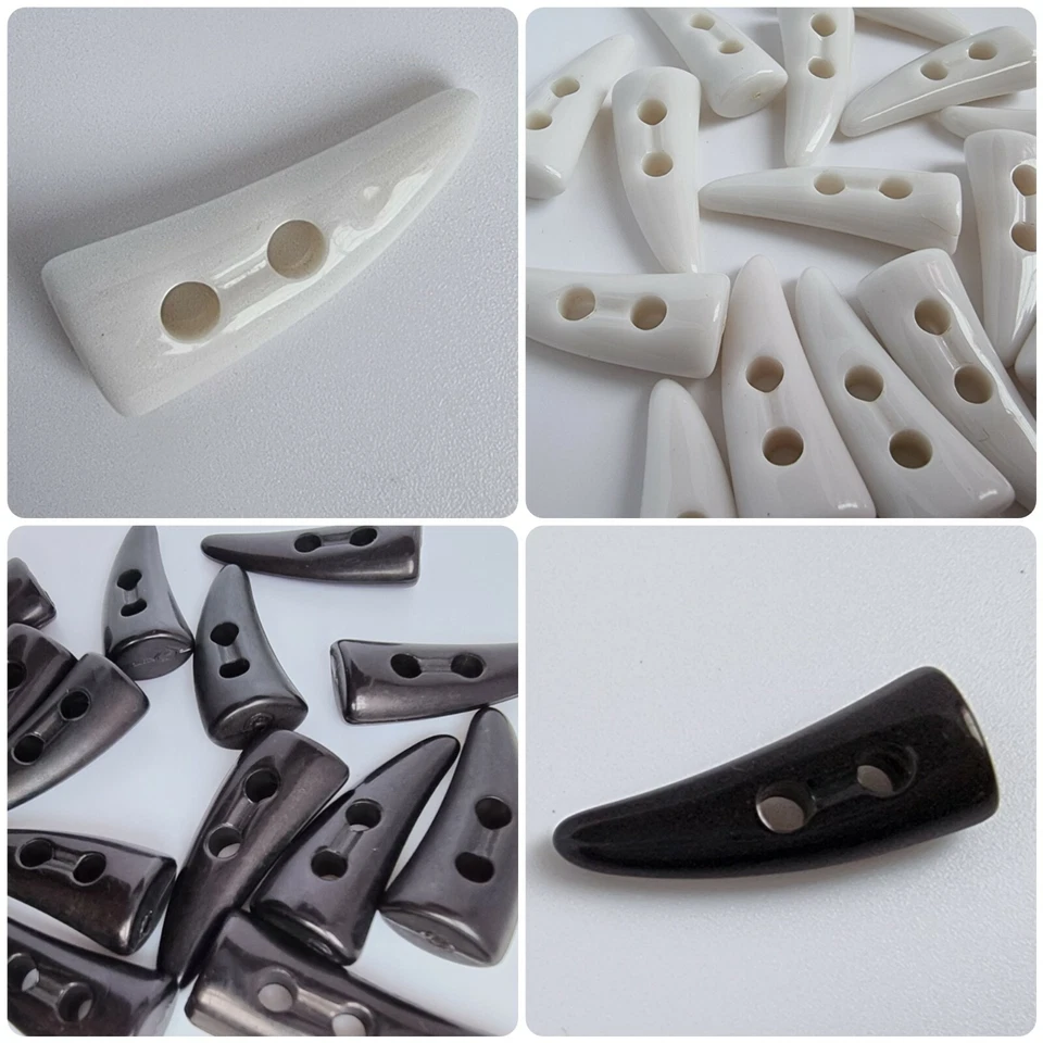 LUXURY HORN TOGGLE RESIN BUTTONS -  33mm, BLACK, WHITE, FASTENER, BUCKLE, UK - Image 1 of 1