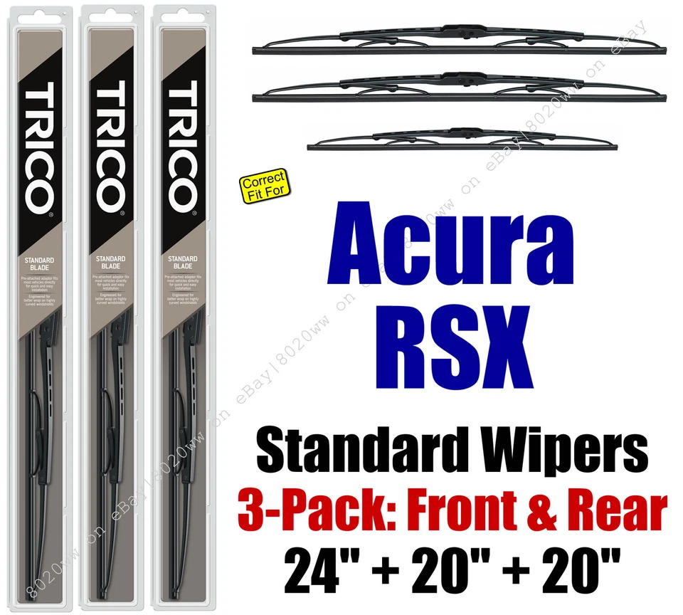 Paquete de 3 escobillas limpiaparabrisas delanteras traseras estándar - aptas para Acura RSX 30240/200/200 2002-2006 Foto 1 de 1