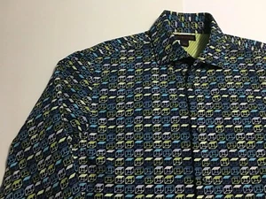 Metropolitan Lord and Taylor Mens Shirt Button Long Sleeve Black Blue Large - Picture 1 of 12