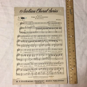 Sheet Music Come Ye Disconsolate Will James Aeolian Choral Series FitzSimons VTG - Picture 1 of 9