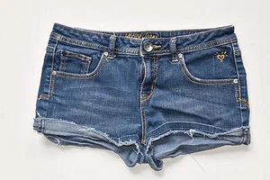 Justice Girls 14 1/2 14.5 Simply Low Dark Wash Rolled Cuff Frayed Hem Shorts - Picture 1 of 3