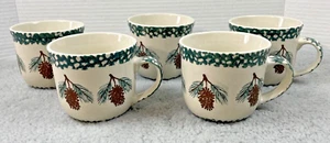 Folk Craft Pinecone Coffee Mugs Cocoa Tea Cups Mountain Country Cabin Set of 5 - Picture 1 of 8