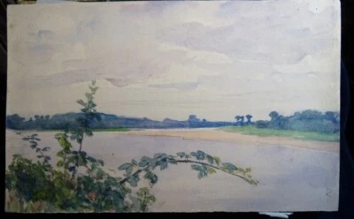 Ecole FRANCAISE XIX-XX BEAU DESSIN AQUARELLE PAYSAGE RIVIERE ARBRES 1900-1920 - Photo 1/4