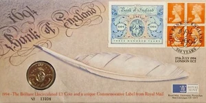 1994 Bank of England Commemorative Label & £2 Coin (BU) - Royal Mint FDC - (#55) - Picture 1 of 5