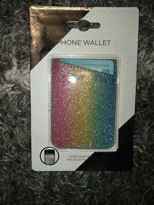 Justice dbl cartão slot stick na carteira de telefone novo arco-íris glitter  - Imagem 1 de 3