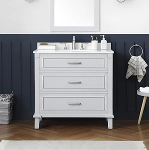 Home Decorators Pinestream Single Sink Bath Vanity Dove Gray w/ White Stone Top - Picture 1 of 9