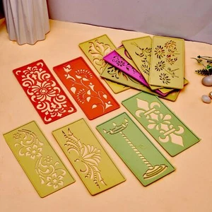 Rangoli Making Stencils Ready to Draw Diwali Floor Decoration Set of 12, 3x7 In - Picture 1 of 5