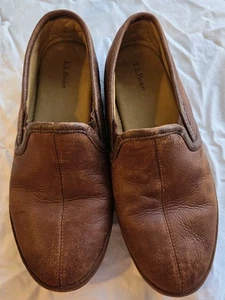 LL Bean Mens Elkhide Brown Leather Padded Slipper House Shoe 272346 Size 14 M - Picture 1 of 11