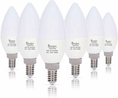 [6 Pack] LED Candelabra B11 C37 Bulbs 5W 40W Replacement 120V E12 5000K Daylight - Image 1 of 4