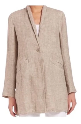 NWT Eileen Fisher Organic Linen Blazer Coat Womens XL Beige Jacket $398 - Image 1 of 4
