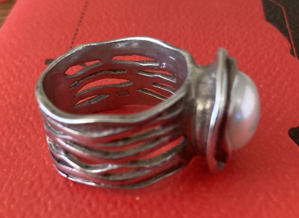 DIDAE ISRAEL MODERN STERLING SILVER 925 & PEARL WOMENS RING SIZE 7 / 9.6gr - Image 1 of 4