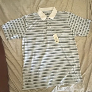 NWT PGA Tour Striped Golf Polo Shirt Short Sleeves Teal White Black Mens size XL - Picture 1 of 8