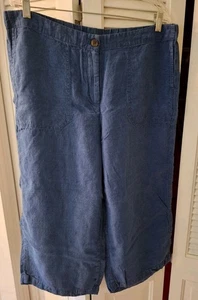 J.Jill Love Linen Wide Leg Linen Pants - Petite Large - Navy Blue -Front Zip - Picture 1 of 7