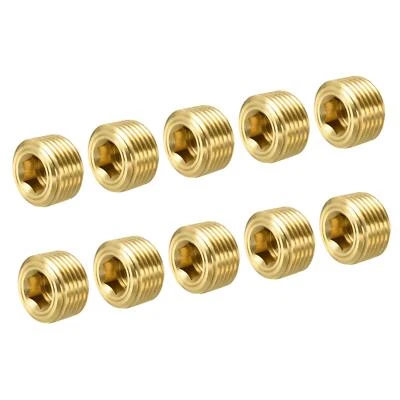 Laiton Tuyau Bouchon 3/8" NPT Mâle Filetage Hexagonal Douille Raccord Set 10 - Photo 1/4