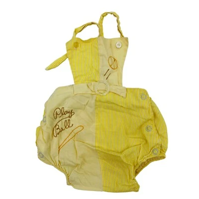 Vintage Cute Togs Outfit Playsuit NB Boys Yellow Embroidered Baseball Jumper - Image 1 of 4