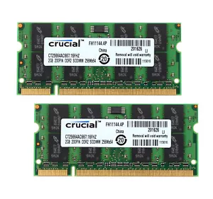 Crucial 4GB 2x2GB PC2-5300 DDR2-667Mhz 200pin Laptop SODIMM Memory RAM PC2-5300# - Picture 1 of 10