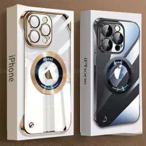 For iPhone 14 13 12 Pro Max Plating Frameless Magnetic Magsafe Clear Case Cover - Picture 1 of 15