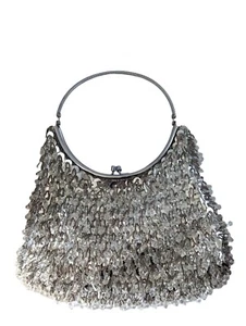 Vintage 60s Richere Evening Bag By Walborg Silver Beaded Mod Disco - Picture 1 of 9