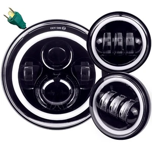 Eagle Lights 7" Black Gen 1 Halo LED Headlight Spot Light Kit for Harley Indian - Foto 1 di 16