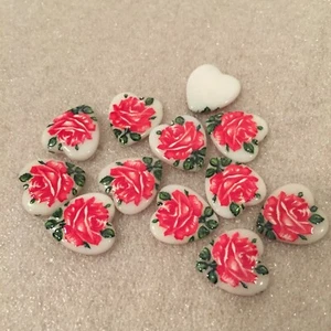DB41 Vintage glass hearts 18x16mm red rose transfer design, FB (15) - Picture 1 of 1