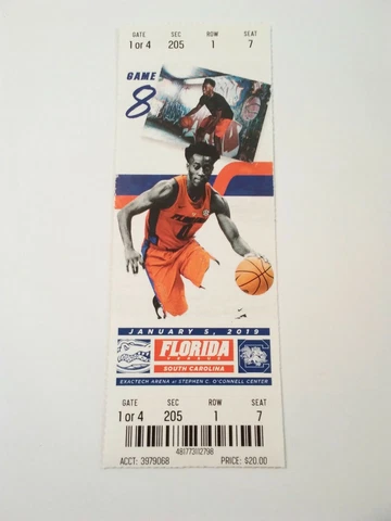 2018-19 Florida Gators South Carolina Basketball Full Ticket Stub Cover