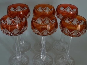 SIX VINTAGE ROEMER WINE GLASS CRYSTAL VAL ST LAMBERT ORANGE height 7,48" - Picture 1 of 12
