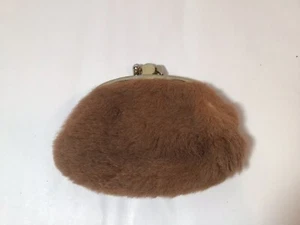 Vintage 1960s Purse Kangaroo Fur Clutch Coin Purse 2 Pocket Kiss Clasp 5” X 4” - Picture 1 of 4